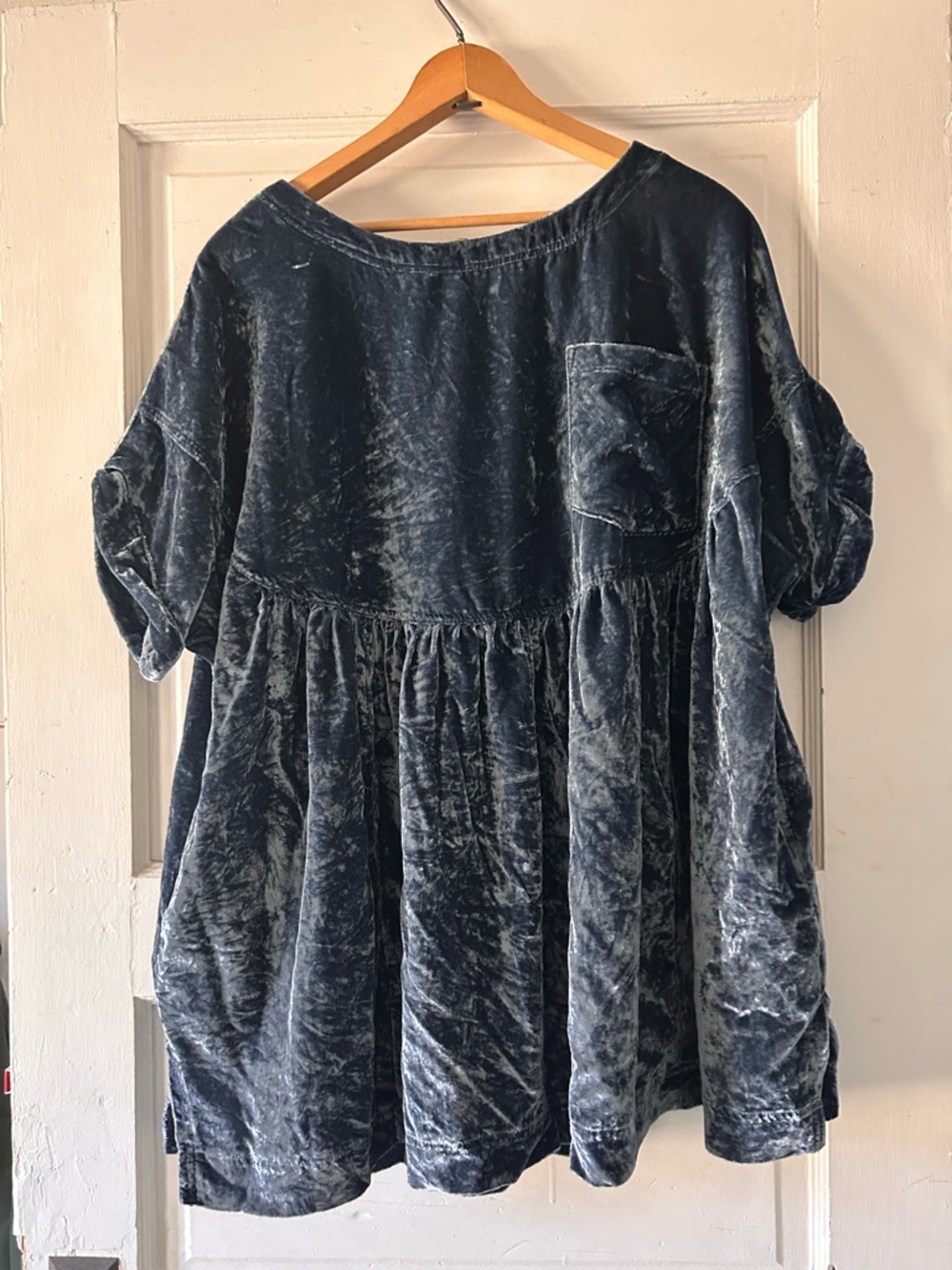 We The Free Crushed Velvet Top in Charcoal Blue